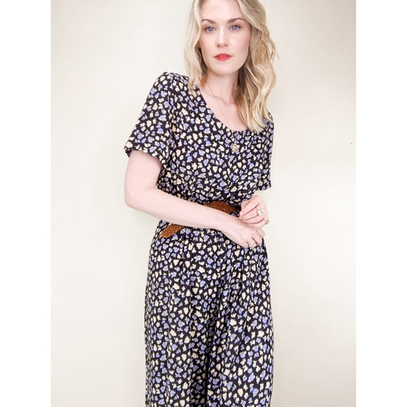 80s Culotte Jumpsuit Short Sleeve Ditzy Floral - Picture 2 of 15